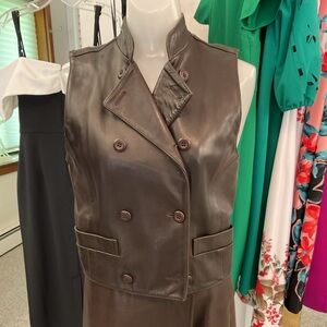 Brown Leather Double-Breasted Vest and wrap skirt